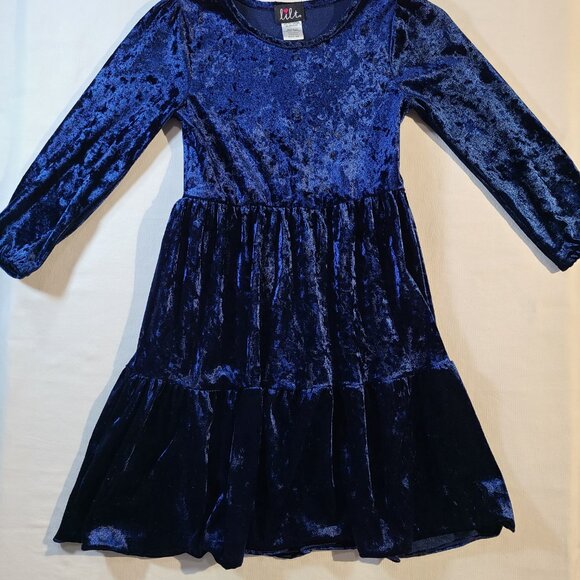 Girls Lilt Blue Long Sleeve Crush Velvet Midi Dress 6x - C046 - Picture 7 of 7